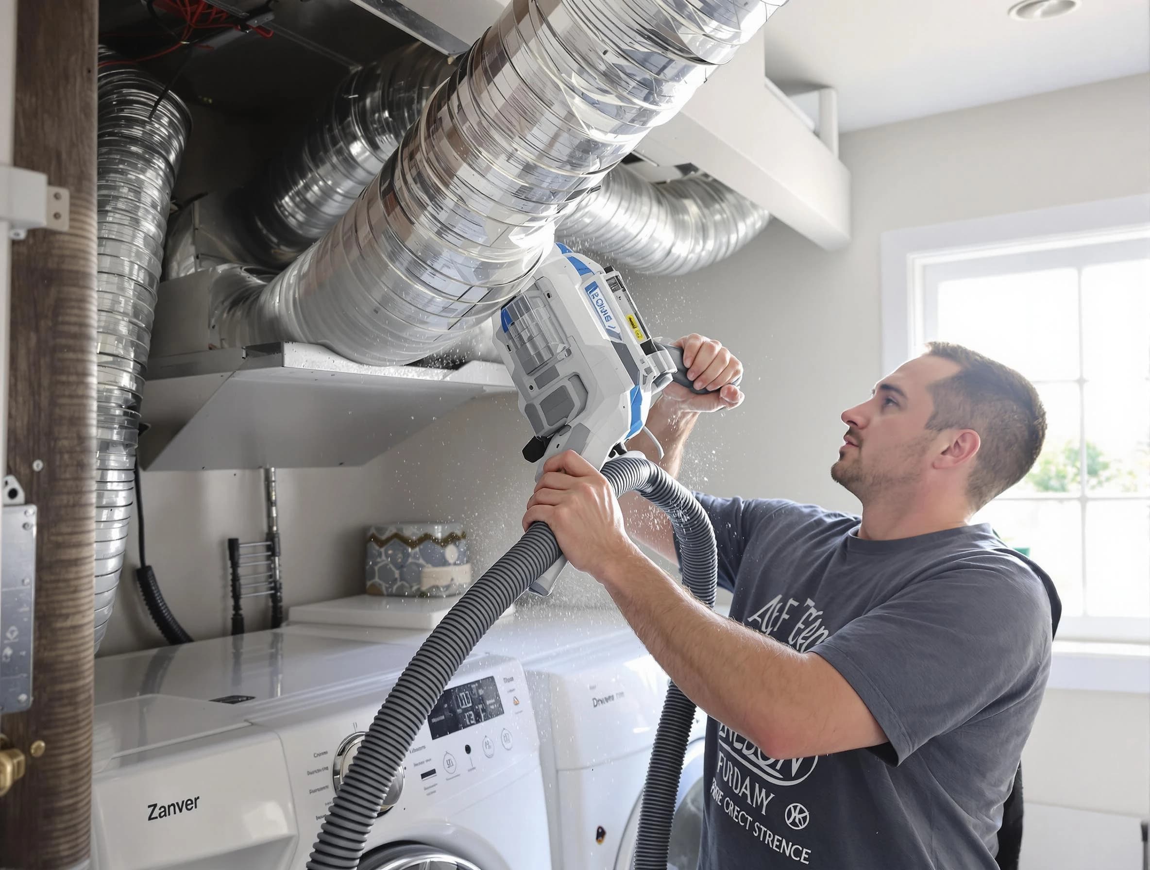 North Druid Hills Dryer Vent Cleaning specialist cleaning deep within a dryer vent duct system in North Druid Hills